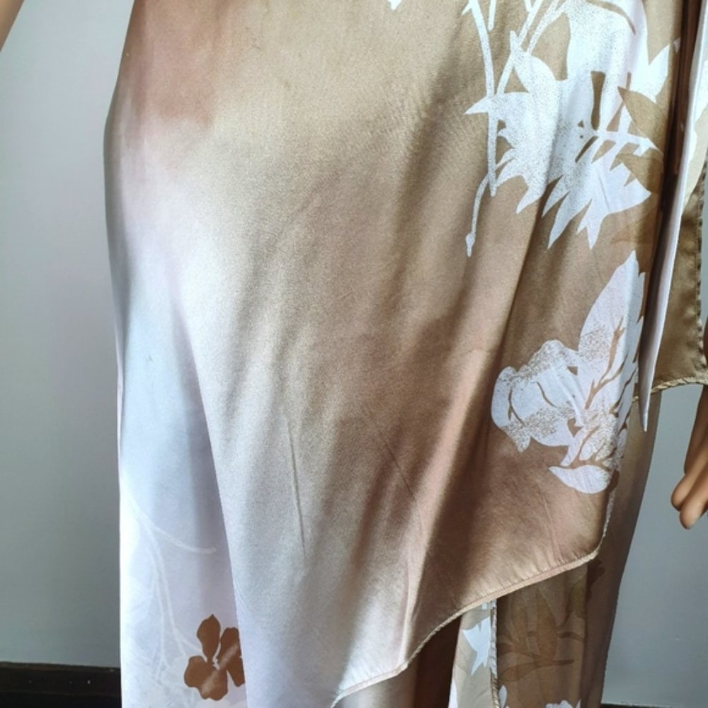 Table 8 floral maxi slip dress wrap SILK tanwhite ruffled ruched - Picture 4 of 8